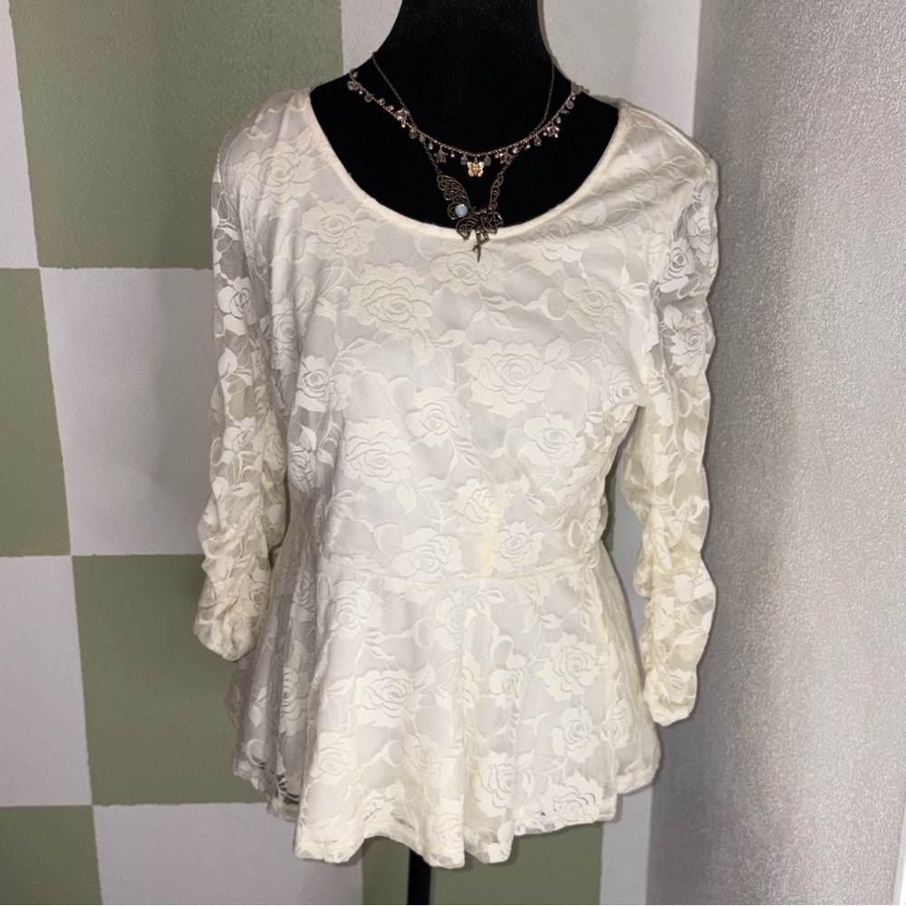 Cato White Cream Fairycore Coquette Cottagecore Lace Blouse ✨